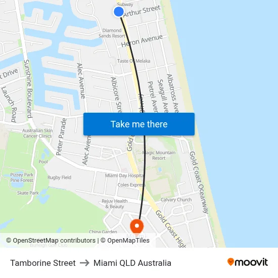 Tamborine Street to Miami QLD Australia map