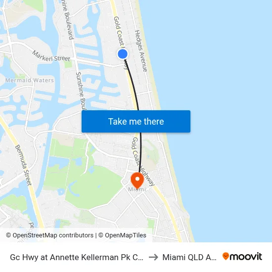 Gc Hwy at Annette Kellerman Pk Closed 22-01-26 to Miami QLD Australia map