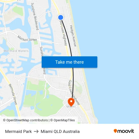 Mermaid Park to Miami QLD Australia map