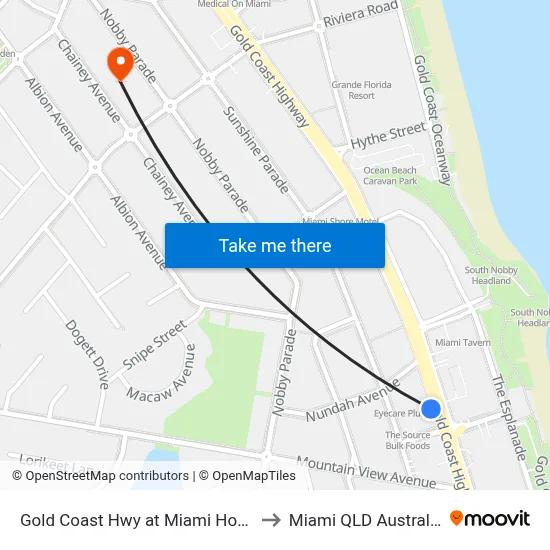 Gold Coast Hwy at Miami Hotel to Miami QLD Australia map