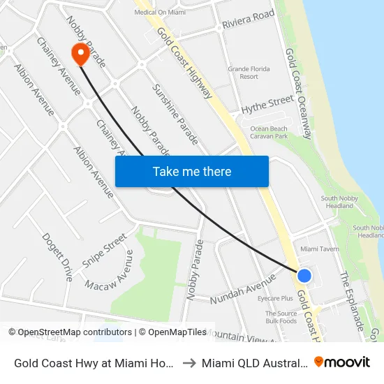 Gold Coast Hwy at Miami Hotel to Miami QLD Australia map