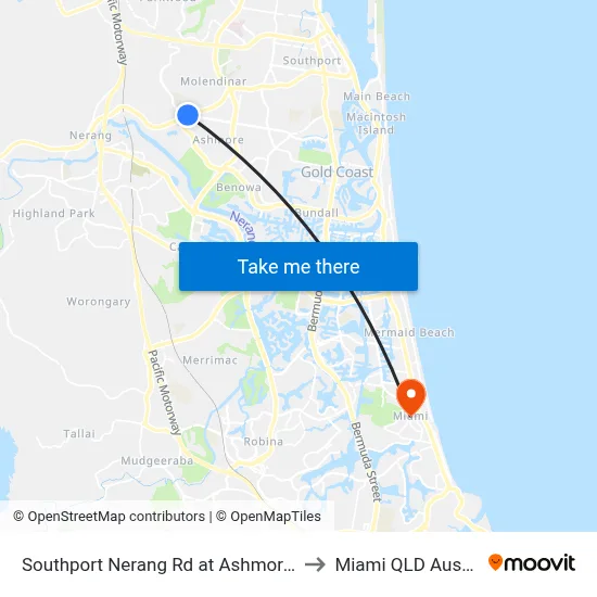 Southport Nerang Rd at Ashmore Road to Miami QLD Australia map