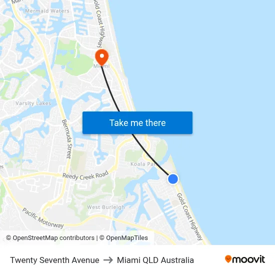 Twenty Seventh Avenue to Miami QLD Australia map