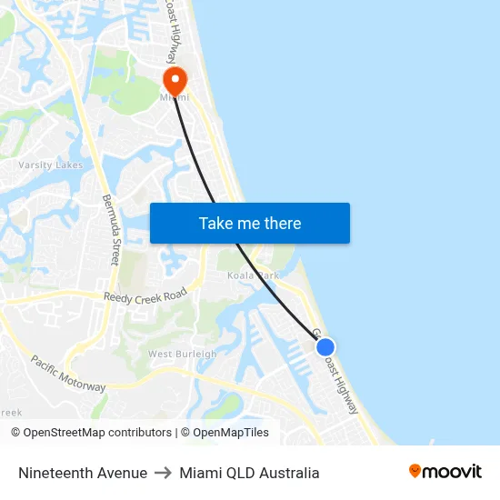 Nineteenth Avenue to Miami QLD Australia map