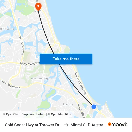 Gold Coast Hwy at Thrower Drive to Miami QLD Australia map