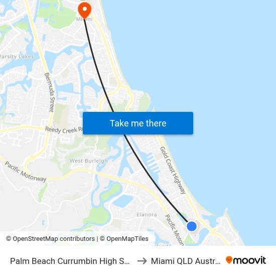 Palm Beach Currumbin High School to Miami QLD Australia map