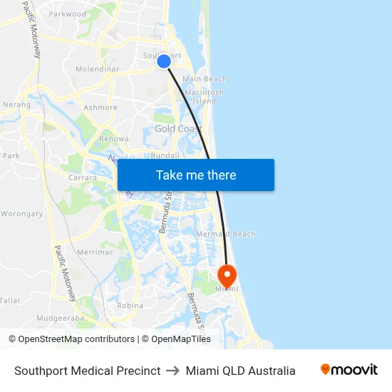 Southport Medical Precinct to Miami QLD Australia map