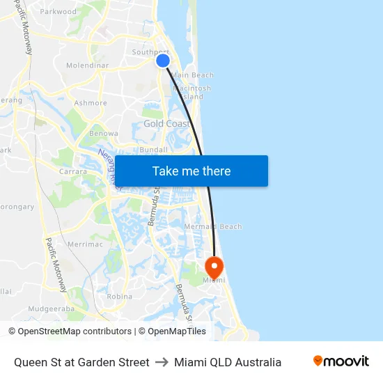 Queen St at Garden Street to Miami QLD Australia map