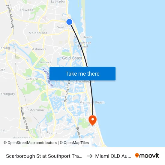 Scarborough St at Southport Transit Centre to Miami QLD Australia map