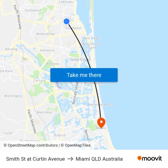 Smith St at Curtin Avenue to Miami QLD Australia map