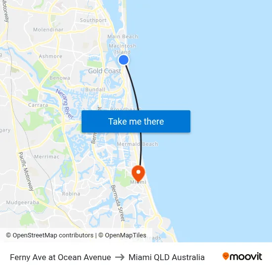 Ferny Ave at Ocean Avenue to Miami QLD Australia map