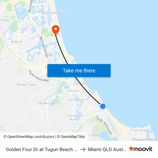Golden Four Dr at Tugun Beach Shops to Miami QLD Australia map