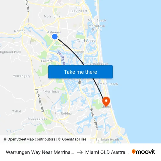 Warrungen Way Near Merrina Dr to Miami QLD Australia map