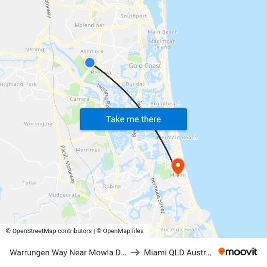 Warrungen Way Near Mowla Drive to Miami QLD Australia map