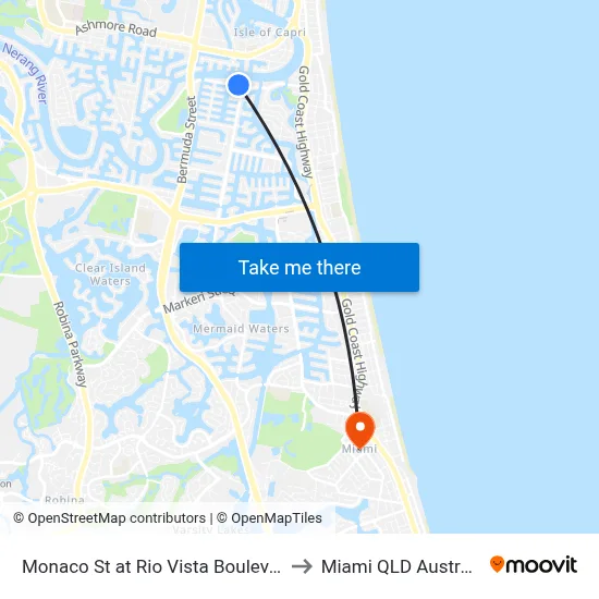 Monaco St at Rio Vista Boulevard to Miami QLD Australia map