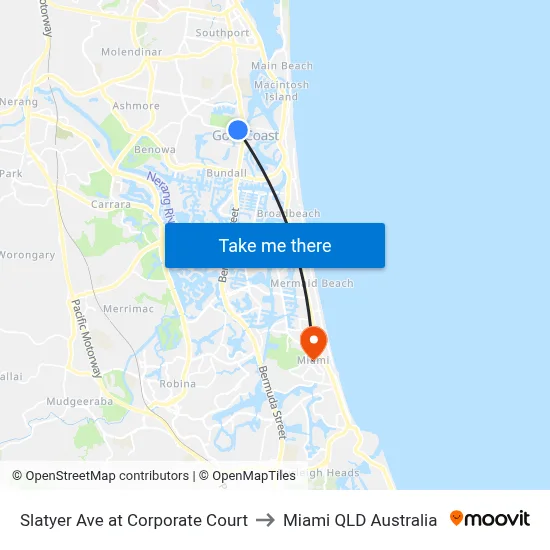 Slatyer Ave at Corporate Court to Miami QLD Australia map