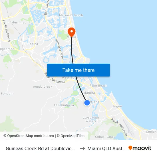 Guineas Creek Rd at Doubleview Drive to Miami QLD Australia map