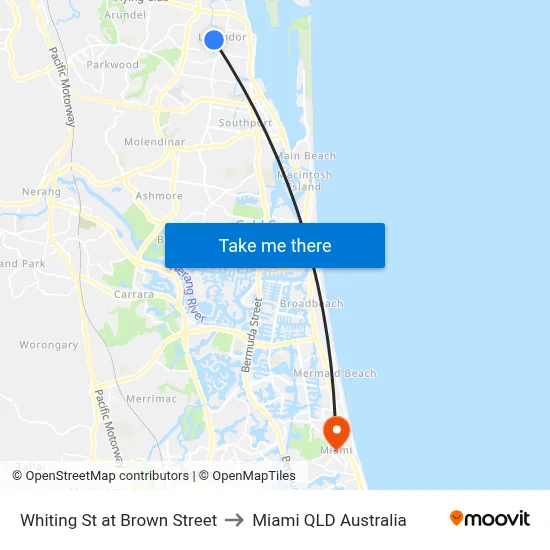 Whiting St at Brown Street to Miami QLD Australia map