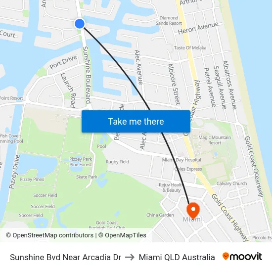 Sunshine Bvd Near Arcadia Dr to Miami QLD Australia map