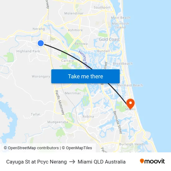 Cayuga St at Pcyc Nerang to Miami QLD Australia map
