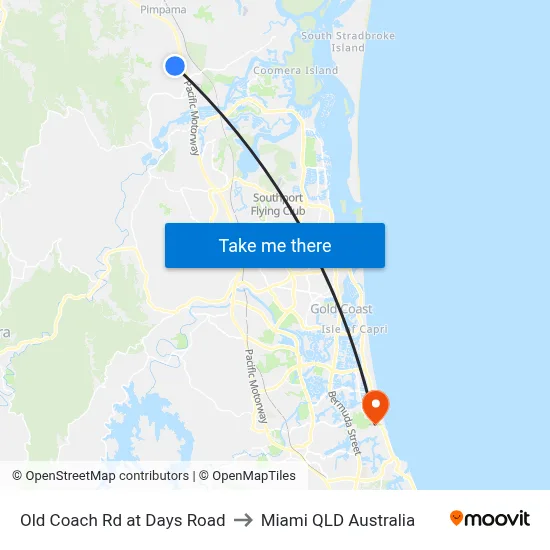 Old Coach Rd at Days Road to Miami QLD Australia map