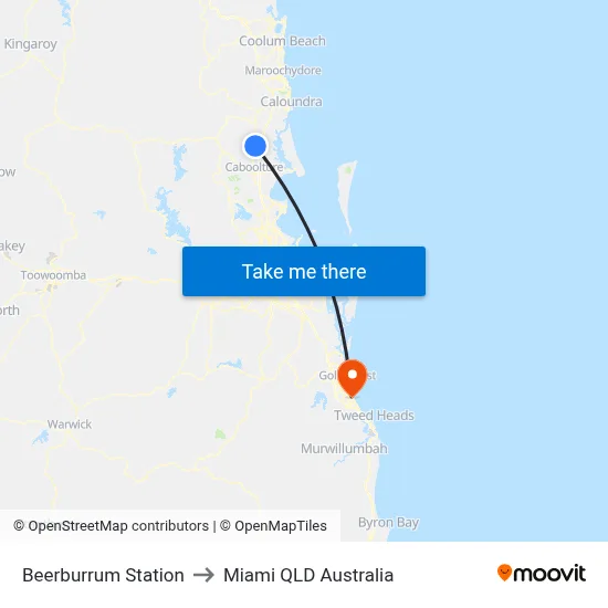 Beerburrum Station to Miami QLD Australia map