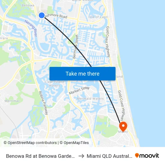 Benowa Rd at Benowa Gardens to Miami QLD Australia map