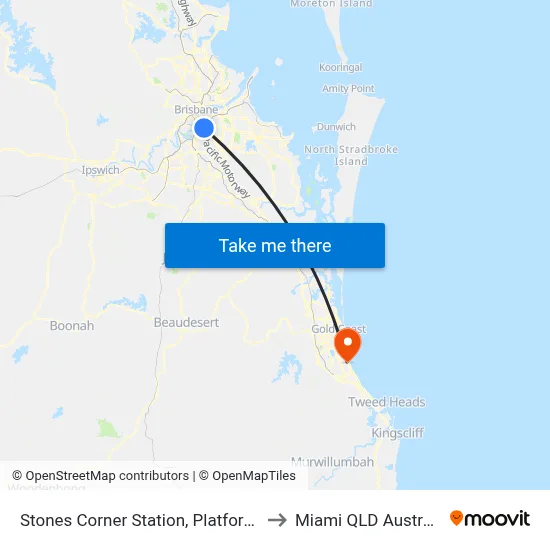 Stones Corner Station, Platform 1 to Miami QLD Australia map