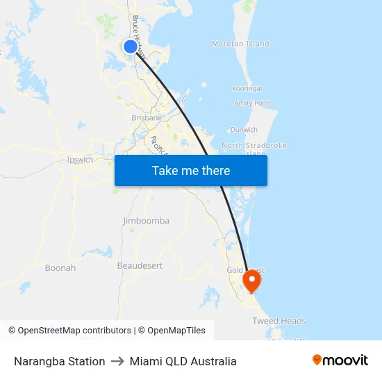 Narangba Station to Miami QLD Australia map