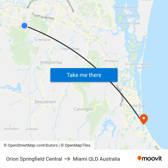 Orion Springfield Central to Miami QLD Australia map