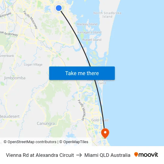 Vienna Rd at Alexandra Circuit to Miami QLD Australia map