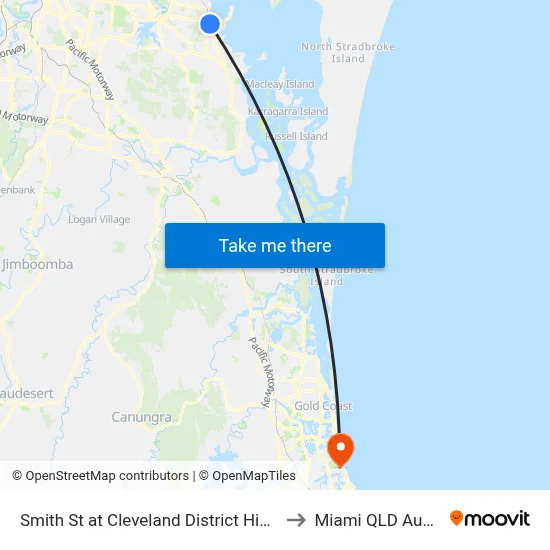 Smith St at Cleveland District High School to Miami QLD Australia map