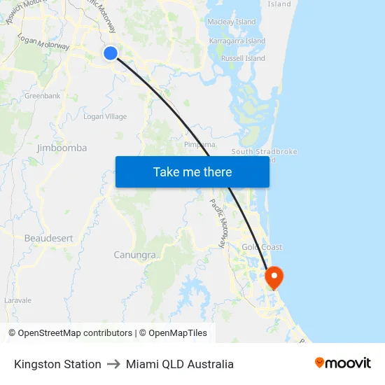 Kingston Station to Miami QLD Australia map