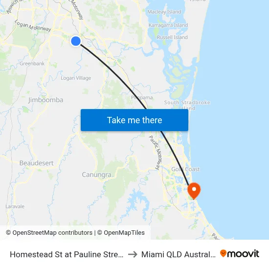 Homestead St at Pauline Street to Miami QLD Australia map
