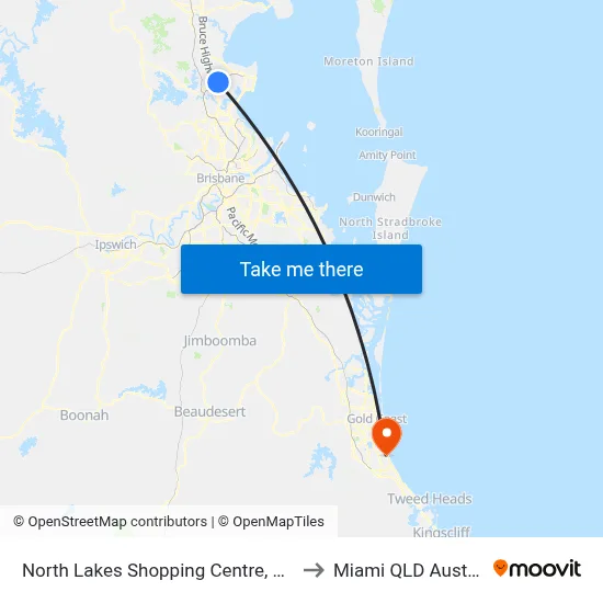 North Lakes Shopping Centre, Stop A to Miami QLD Australia map