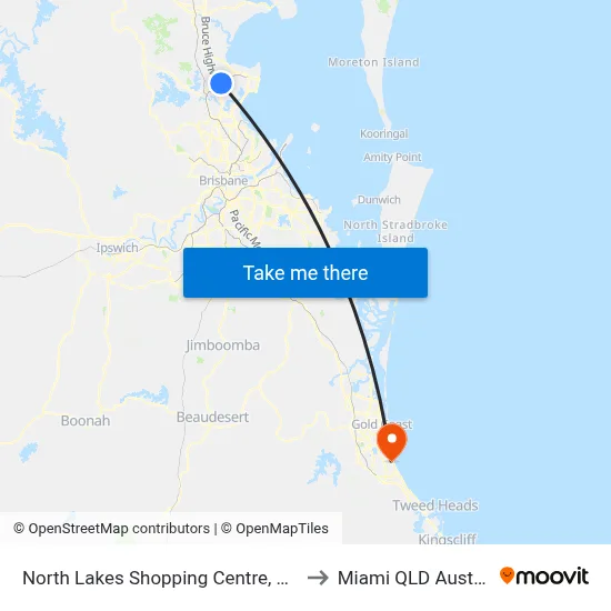 North Lakes Shopping Centre, Stop B to Miami QLD Australia map