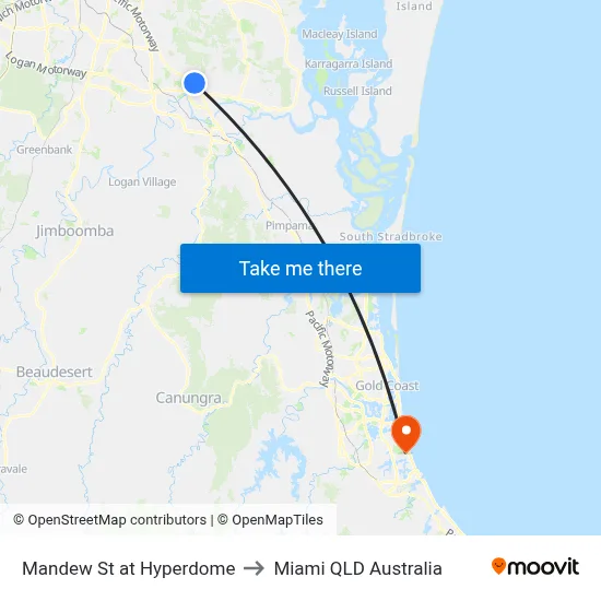 Mandew St at Hyperdome to Miami QLD Australia map