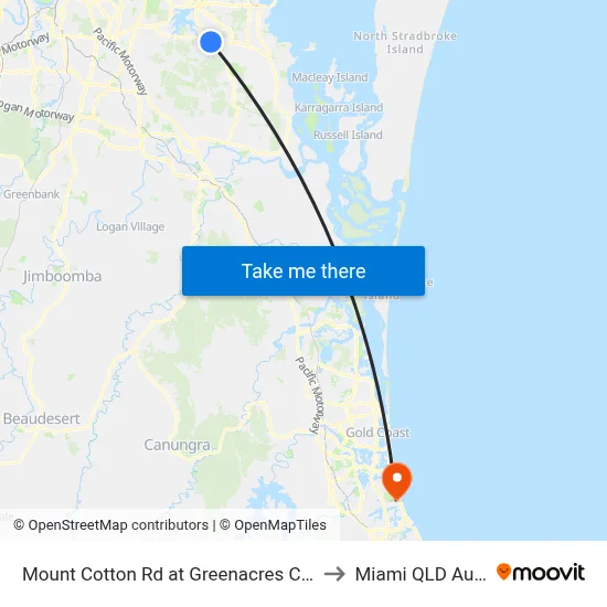 Mount Cotton Rd at Greenacres Caravan Park to Miami QLD Australia map