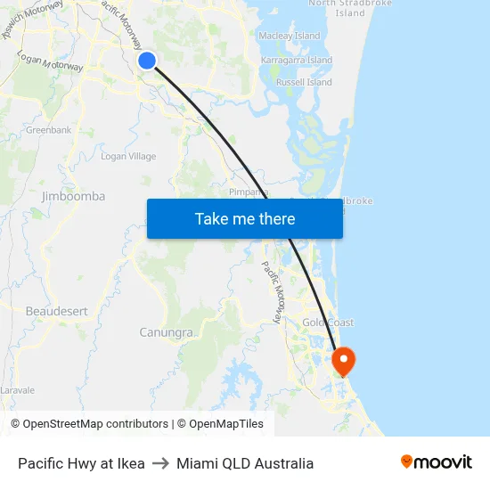 Pacific Hwy at Ikea to Miami QLD Australia map