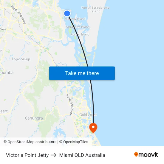 Victoria Point Jetty to Miami QLD Australia map