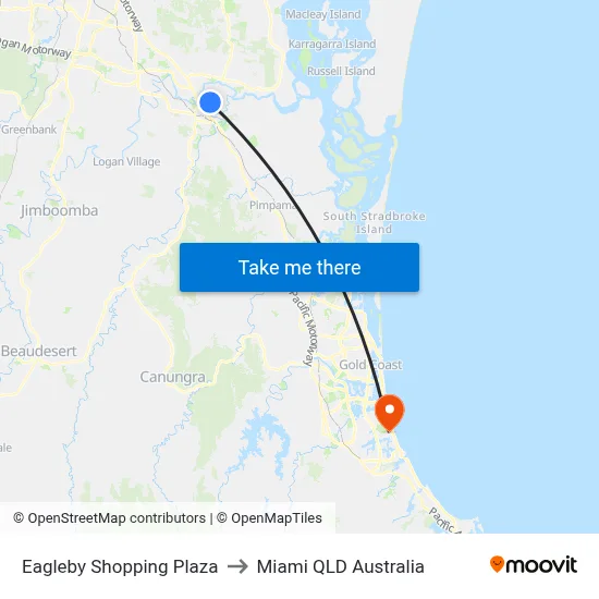 Eagleby Shopping Plaza to Miami QLD Australia map