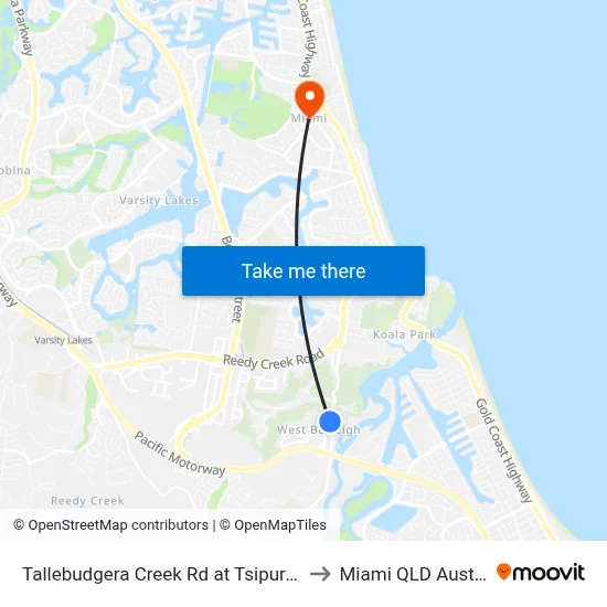 Tallebudgera Creek Rd at Tsipura Drive to Miami QLD Australia map
