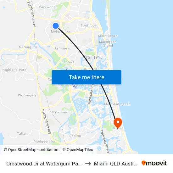 Crestwood Dr at Watergum Parade to Miami QLD Australia map
