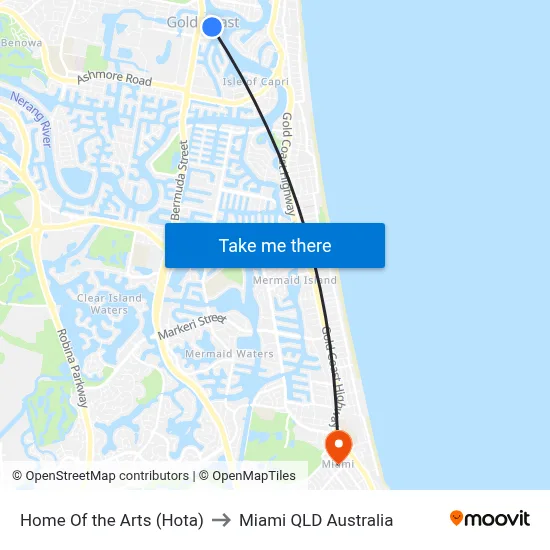 Home Of the Arts (Hota) to Miami QLD Australia map