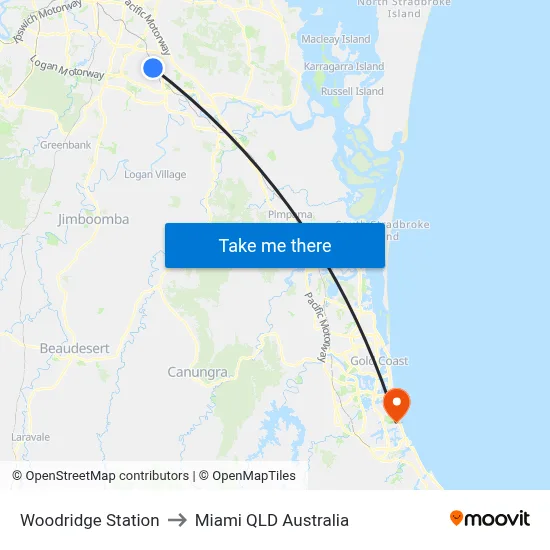 Woodridge Station to Miami QLD Australia map