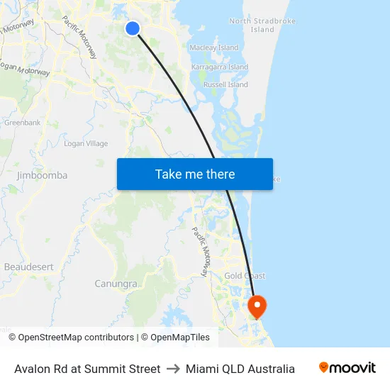 Avalon Rd at Summit Street to Miami QLD Australia map