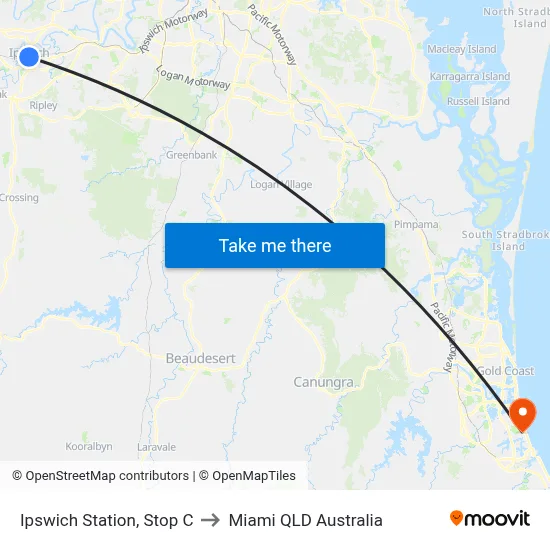 Ipswich Station, Stop C to Miami QLD Australia map