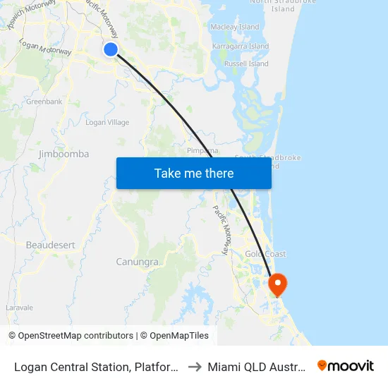 Logan Central Station, Platform 1 to Miami QLD Australia map
