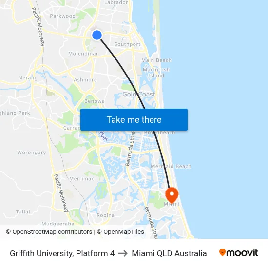 Griffith University, Platform 4 to Miami QLD Australia map