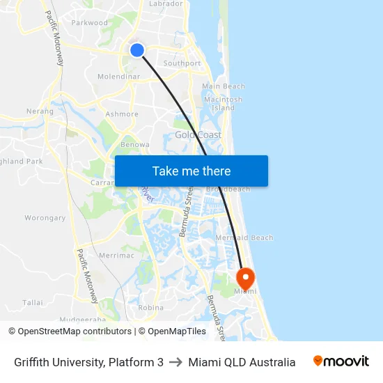 Griffith University, Platform 3 to Miami QLD Australia map